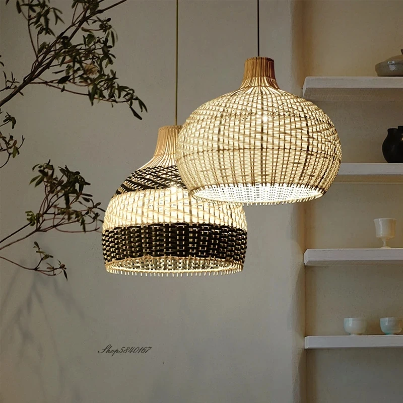 New Color Matching Rattan Lamp Vintage Pendant Light Fixtures Retro Hanglamp Dining Room Decor Restaurant Suspension Luminaire