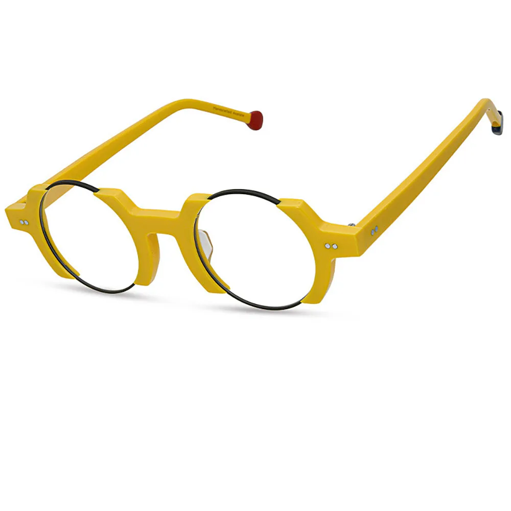 

Fashion Style Optical Glasses Round Irregular Frame with Color Blocking Hip-hop Punk Style Customizable lenses For Women and Men