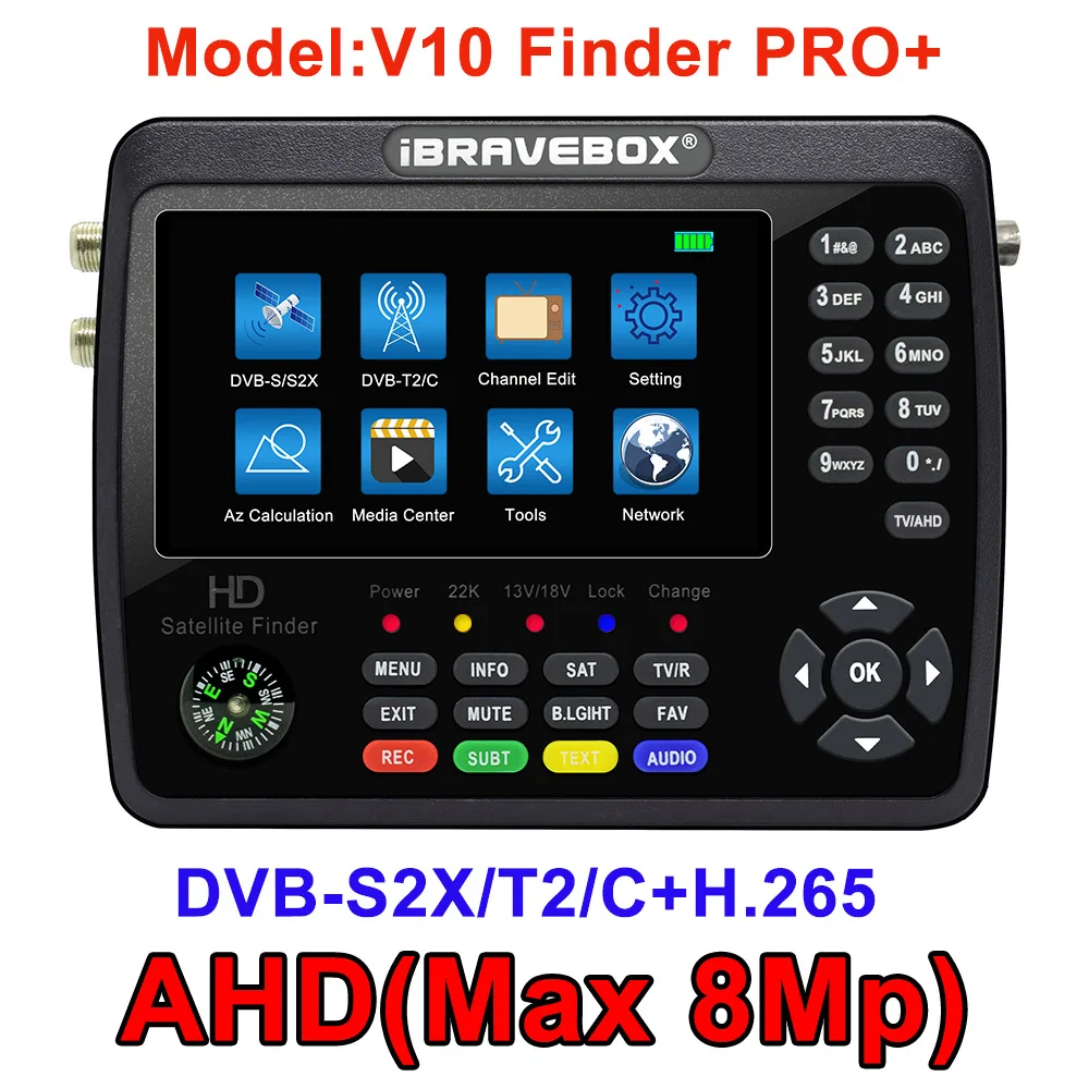 

iBRAVEBOX V10 Finder Pro+ Satellite TV Finder Meter DVB-S/S2/S2X/T/T2/C/H.265+AHD(8MP) 4.3inch PK V8 Finder Pro 2 Sat Finder