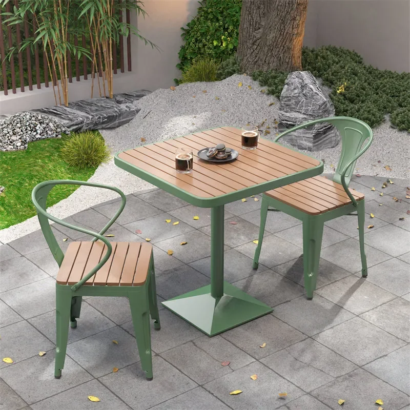 Simple Modern Outdoor Wrought Iron Dining Table and Chair Set Waterproof Sunscreen Casual Restaurant Bar Patio Furniture