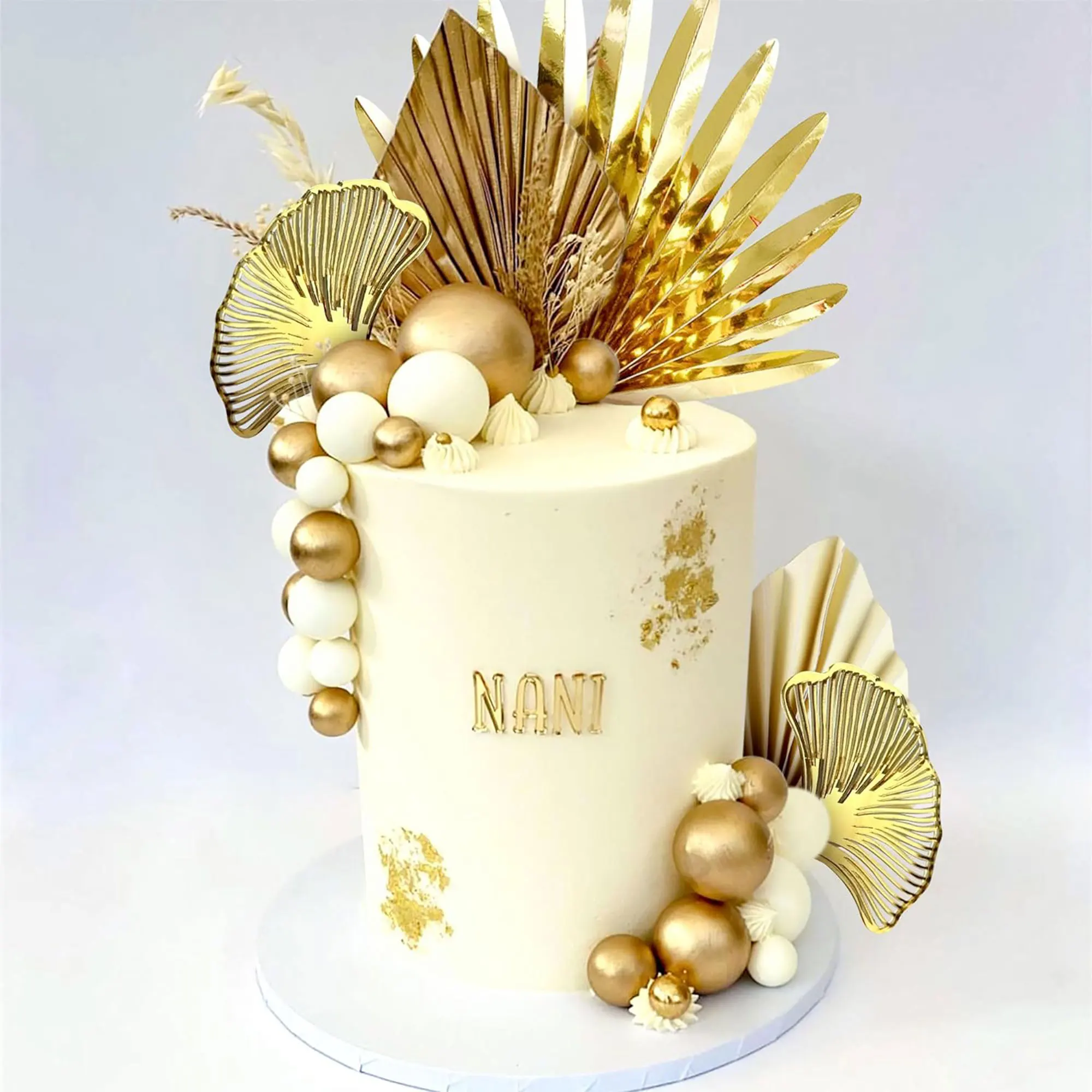 LaVenty Champagne Rose Cake Decoration Balls Cake Decoration Gold Palm Leaves Cake Decoration Boho Cake Decoration