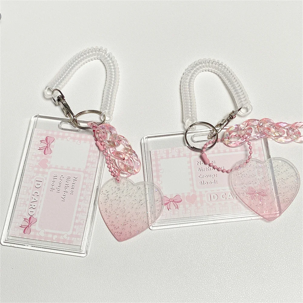 Ins Style Glitter Love Shape Gradient Card Holder Keychains Student ID Bus Cards Photocards Cards Sleeve Collection Gifts