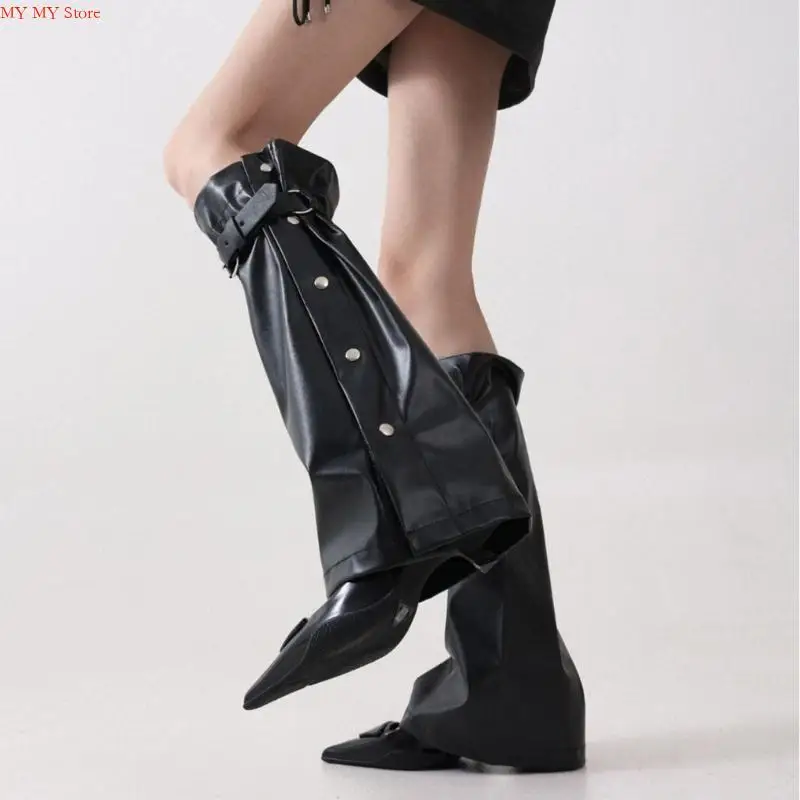 

Harajuku Leather Leg Warmers Gothic Punk Long Socks Flared Leg Sleeve Gaiters Goth Winter Baggy Cuffs Ankle Heap Socks