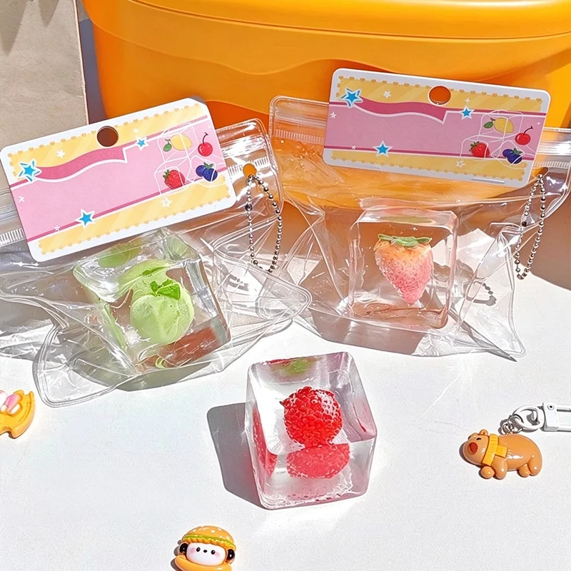Ice Cube & Fruit Squishy Kids' Doll Keychain - Booger-Shaped Stress-Relief Toy, Slow Rebound Must-Have