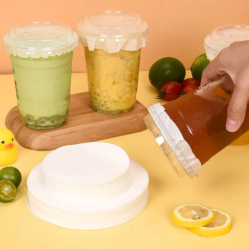 400pcs Round White Papers Milk Tea Cup Leak-proof Takeaway Disposable Packaging Sealing Coffee Cup Milk Spacer Paper