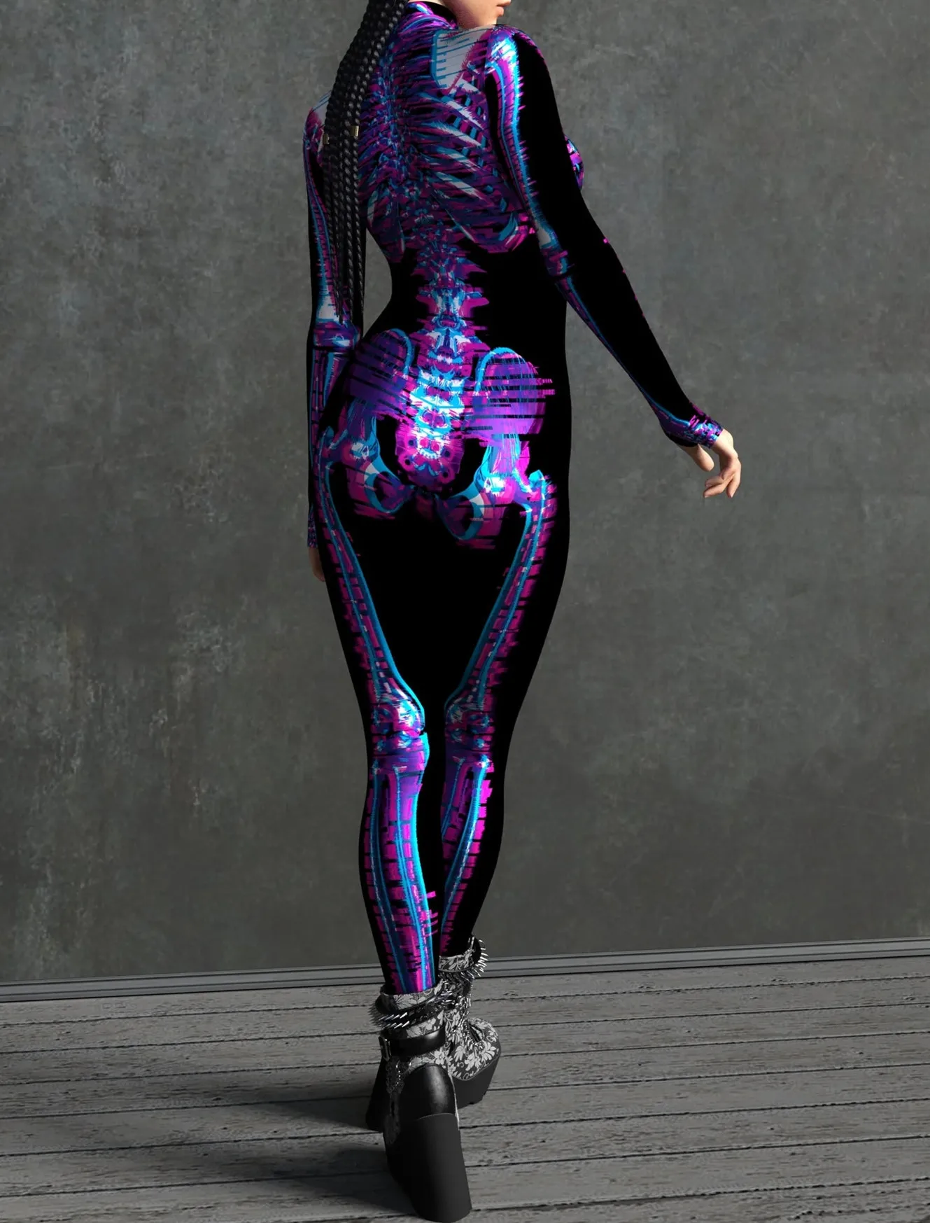 Halloween Skinny Damen Bedruckter Bunter Totenkopf Cosplay Jumpsuit Cyberpunk Zentai Anzug Karnevalsparty Aerial Performance Bodysuits – Detail 10