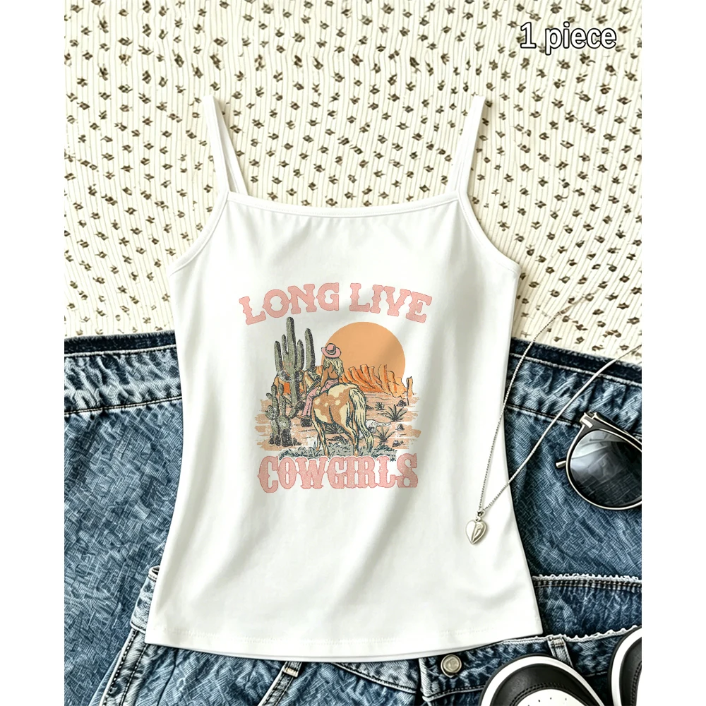 Retro Country Girl Style Print Tank Top for Summer Cactus Camisole Casual Sleeveless Vest Daily Wear Soft Aesthetic Cool Trendy