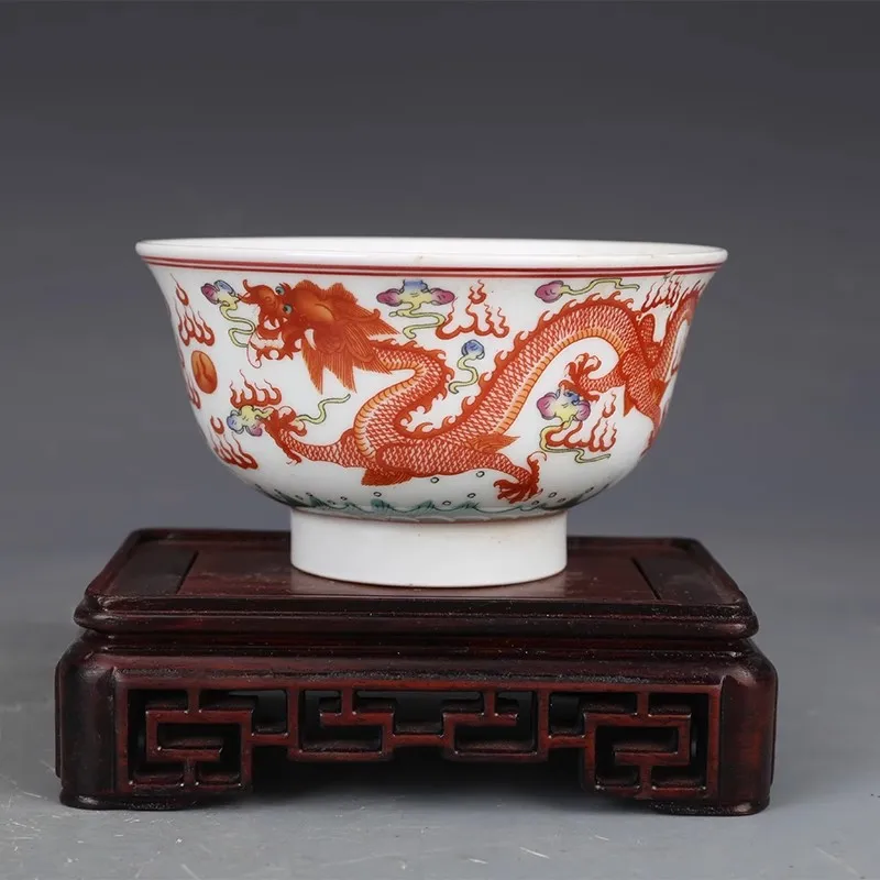 Polychrome dragon and bird pattern porcelain bowl, an antique ethnic porcelain piece