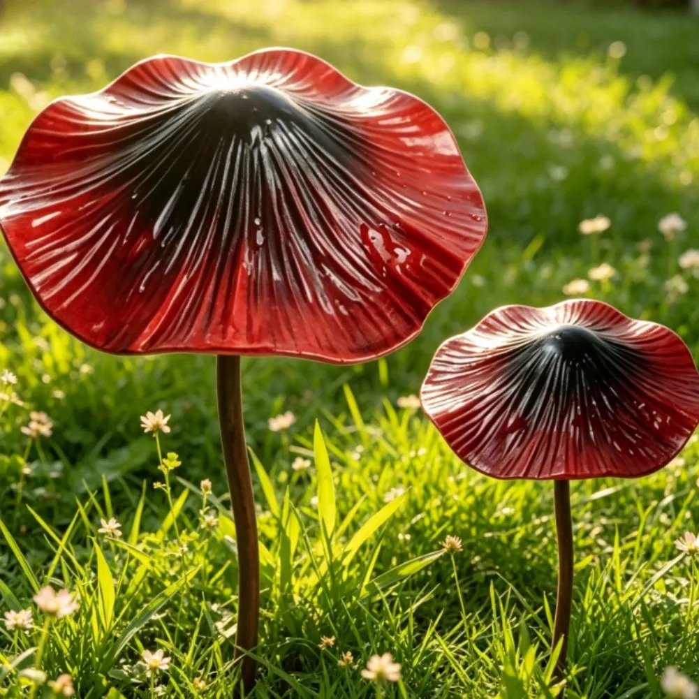 For Flower Beds Rusty Mushroom Stakes For Enhancing Garden Charm Red, Purple, Yellow, Green Vibrant Multi-color Finish