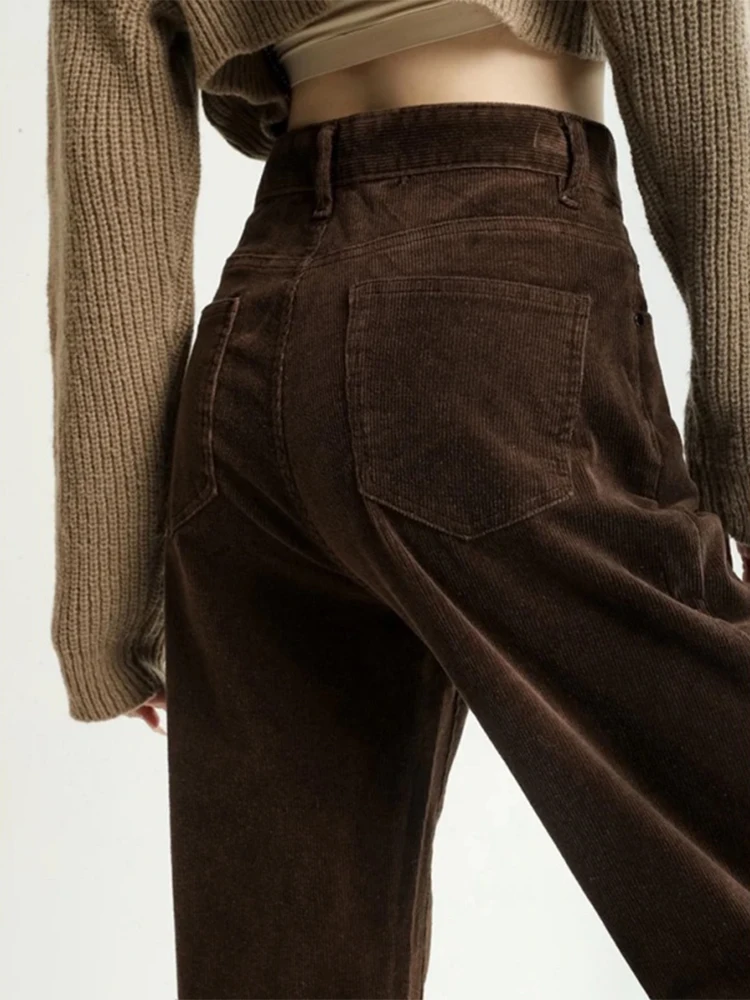 Women\'s Brown Baggy Corduroy Pants Vintage Y2k Straight Pants Harajuku Aesthetic Oversize High Waist Trousers 2000s Clothes 2024