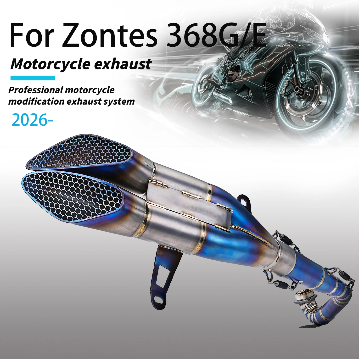

For Zont 368G-368E 2026 years Motorcycle Full System titanium alloy Exhaust Dual Outlet Muffler
