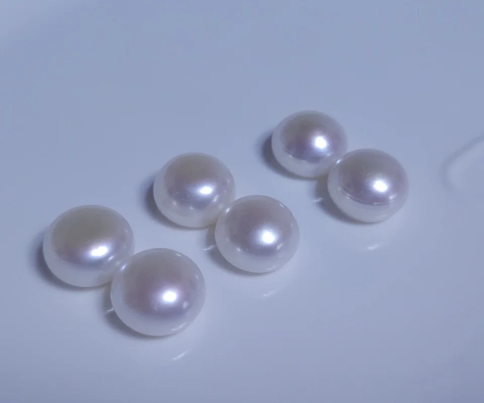 2-14mm White/Purple/Pink Half Drilled Hole Luster Coin Button Pearls 4A Natural Freshwater Pearl Beads for Jewelry Making DIY