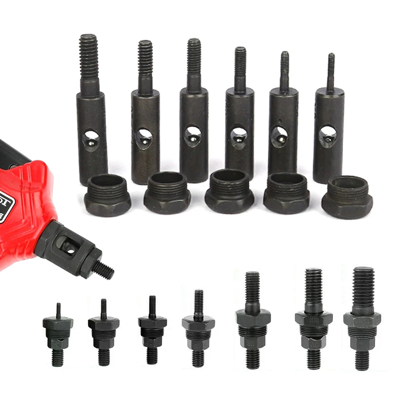 M3-M12 1/4-20 Manual Nut Rivet Gun Nose Assembly Piece Hand Riveter Tool Head Tips Mandrel Alloy Steel Pull Rod Nuts