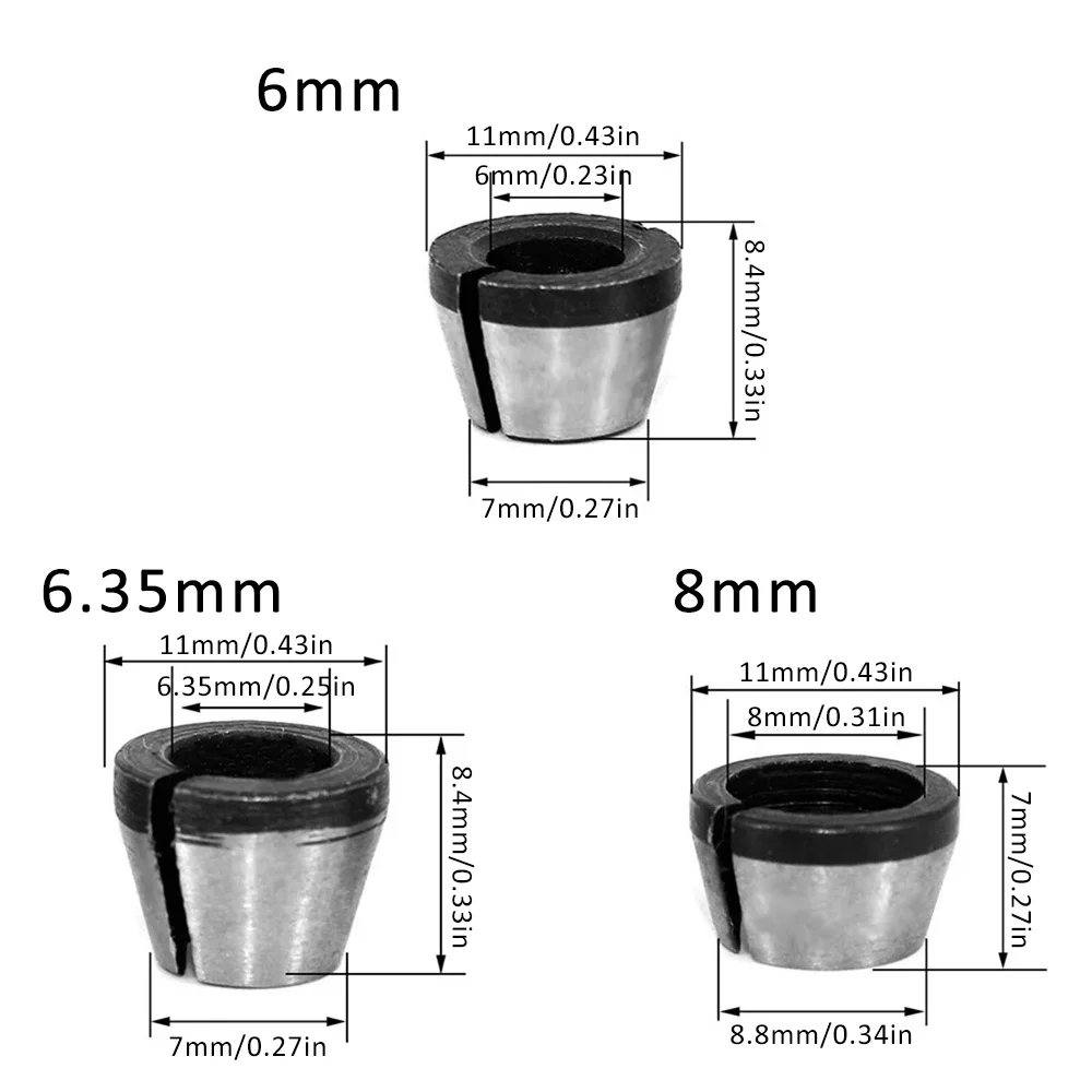 6/12PCS Milling Cutter Collet Adapter 6/6.35/8mm Collets Chuck Engraving Trimming Machine Electric Milling Cutter Accessories