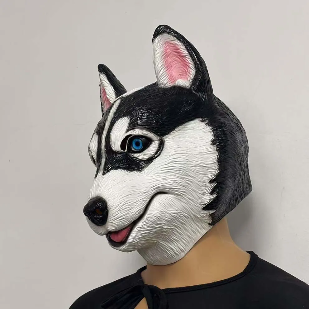 Happy Dog Latex-Maske für Erwachsene, Wolf-Tierkostüm-Zubehör für Party und Cosplay – Detail 4