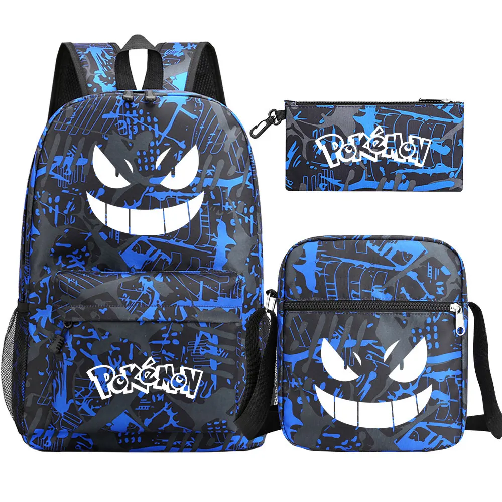 Pokemon Pikachu Backpack 3pcs Women Men Backpack Travel Bag Schoolbag for Teens Girls Boys Solid Color Laptop Mochila