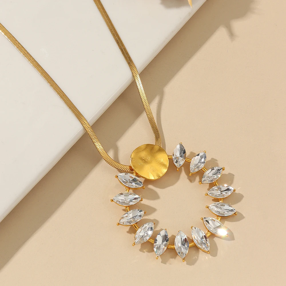2024 New Stainless Steel 18 K Gold Plated Exaggerated large pendant necklace + earrings + ring jewelry set for Women   Jewelry