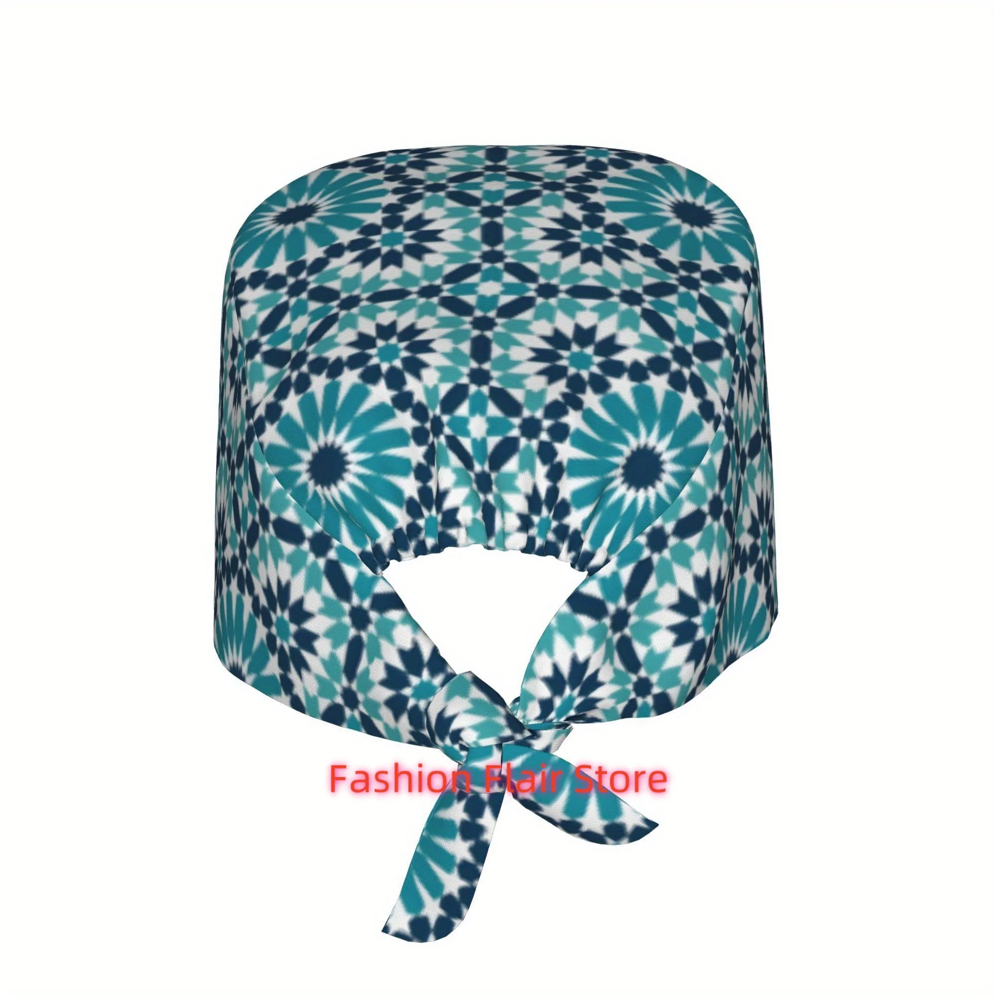 1pc Geometric Pattern Unisex Stylish Printed Work Cap - Lightweight Adjustable Skull Cap Tie-Back Nurse Hat, Dustproof Chef & Co