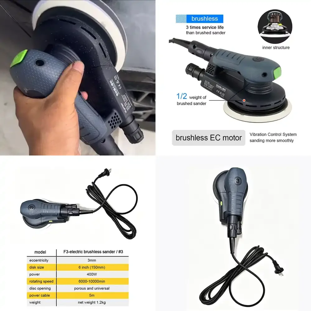 Brushless Random Orbital Sander 220V 6 Inch 150mm Electric DIY Variable Speed for Car Body Repair & Wood Sanding Polishing