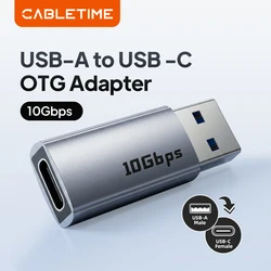 CABLETIME 10Gbps USB 3.2 Gen 2 Type A To Type C Adapter Charging & Sync Converter for Mobile Phones Laptops Tablets C516