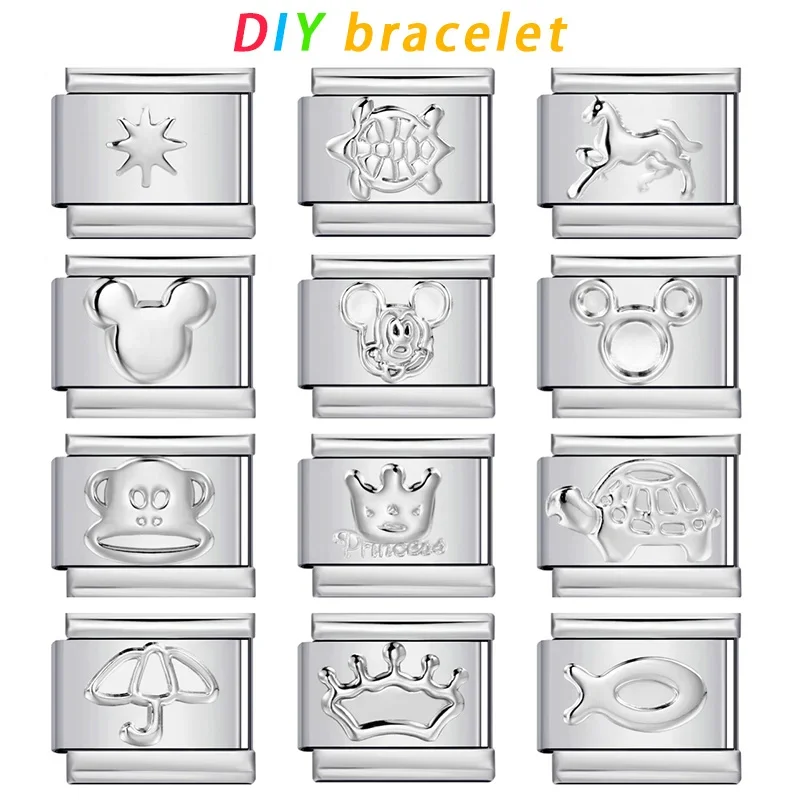 New Designer 9mm Angle Star Moon Bear Claw Width Italian Charm Bracelet Stainless Steel Jewelry DIY Making