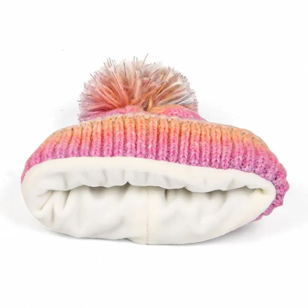 Women Winter Accessories Set 3pcs Kids Winter Hat Scarf Gloves Set Rainbow Twist Texture Knit Cap Thick Plush Lined Neck Gaiter
