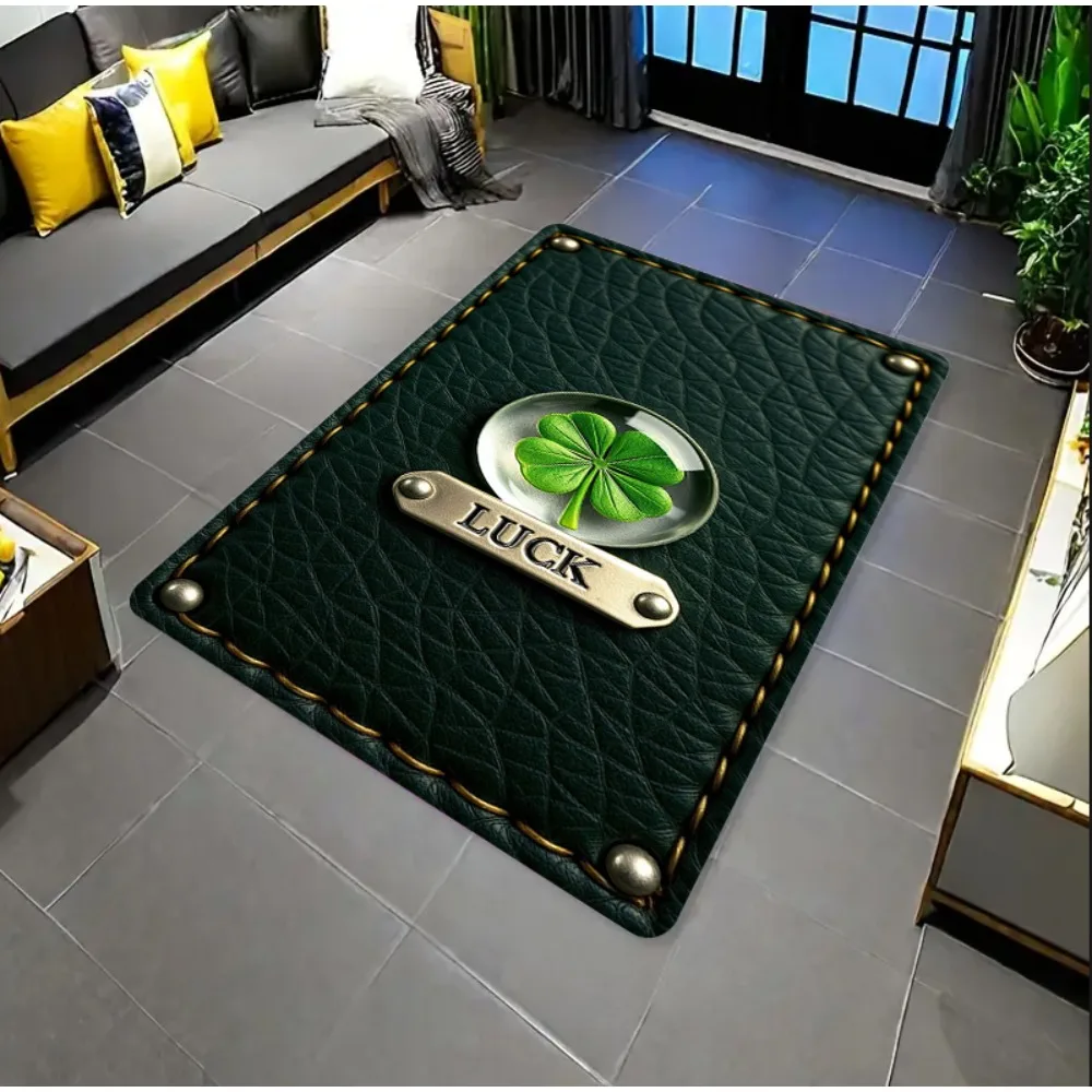 Vintage Green Carpet Mat Luck Four Leaf Clover Home Rug Living Room Door Mat Non Slip Entrance Decor Modern Floor Home Textiles