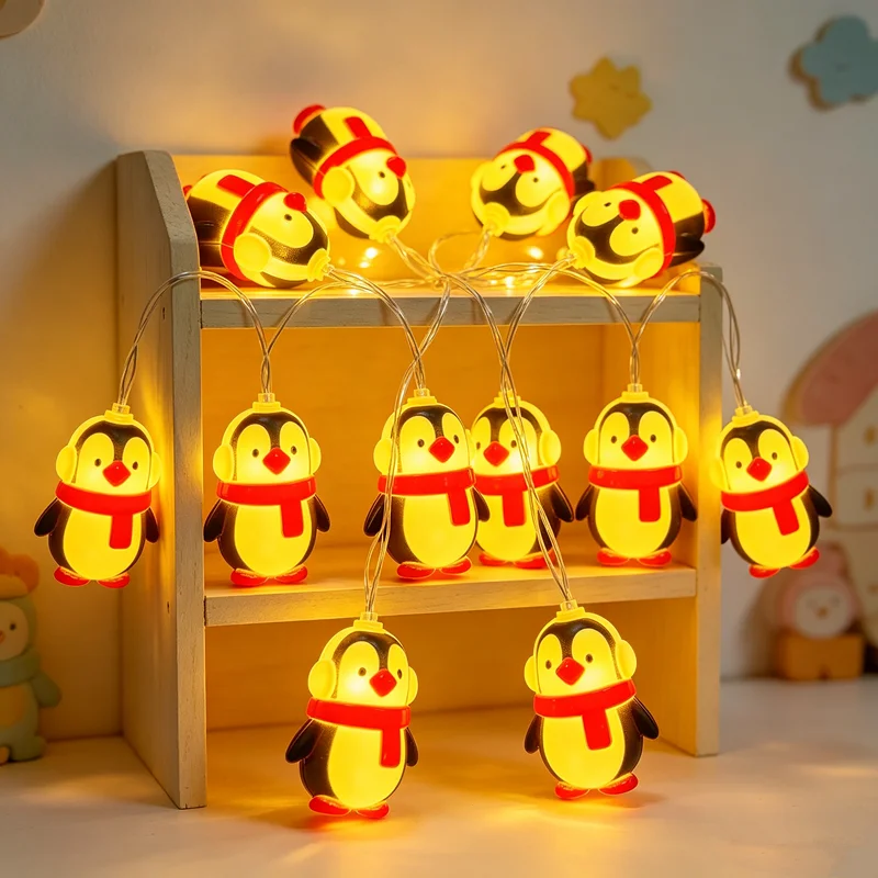 Weihnachts-Pinguin-Lichterkette, warmweiße LED-Lichterkette mit niedlicher Pinguinfigur für Weihnachtsbaum, Schlafzimmer, Party, Feiertagsdekoration
