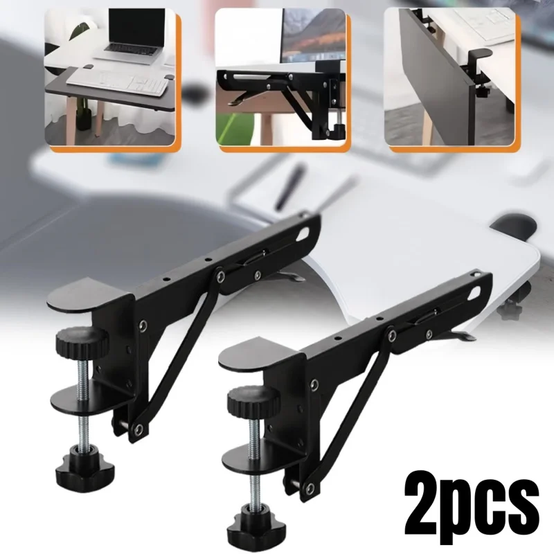 

2PCS L-shaped Foldable Desktop Bracket Keyboard Tray Support Under Desk Pull Out with C Clamp Mount Desktop Extension Plate Rack