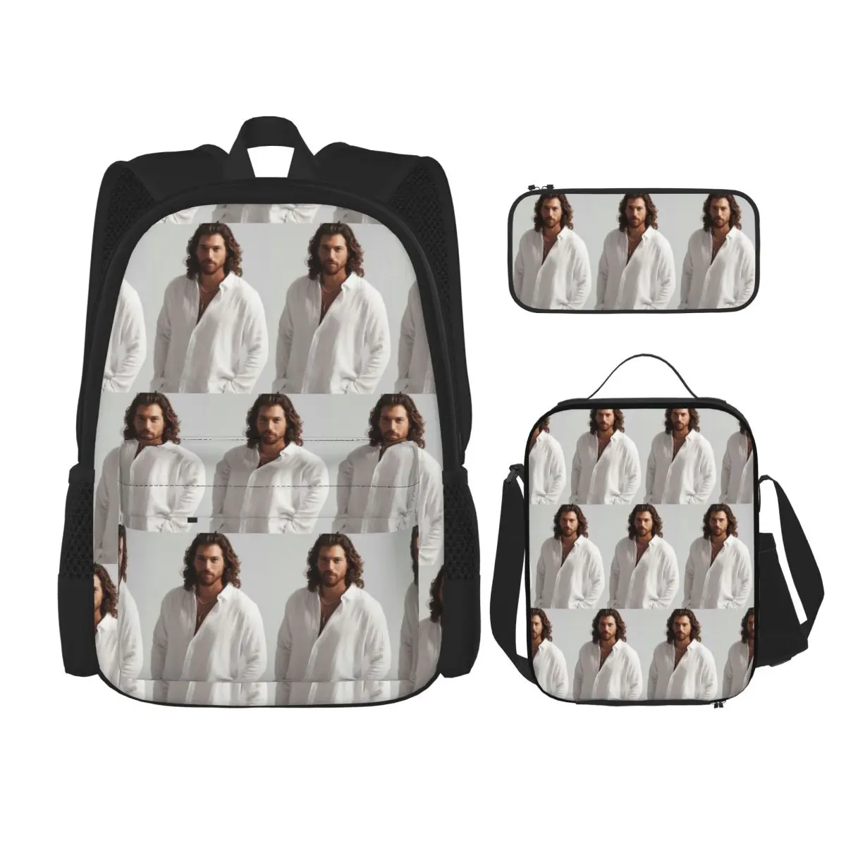 Actor Can Yaman Foto-Rucksäcke, Kinder-Büchertasche, Schultaschen, Rucksack, Lunch-Tasche, Stifttasche, dreiteiliges Set