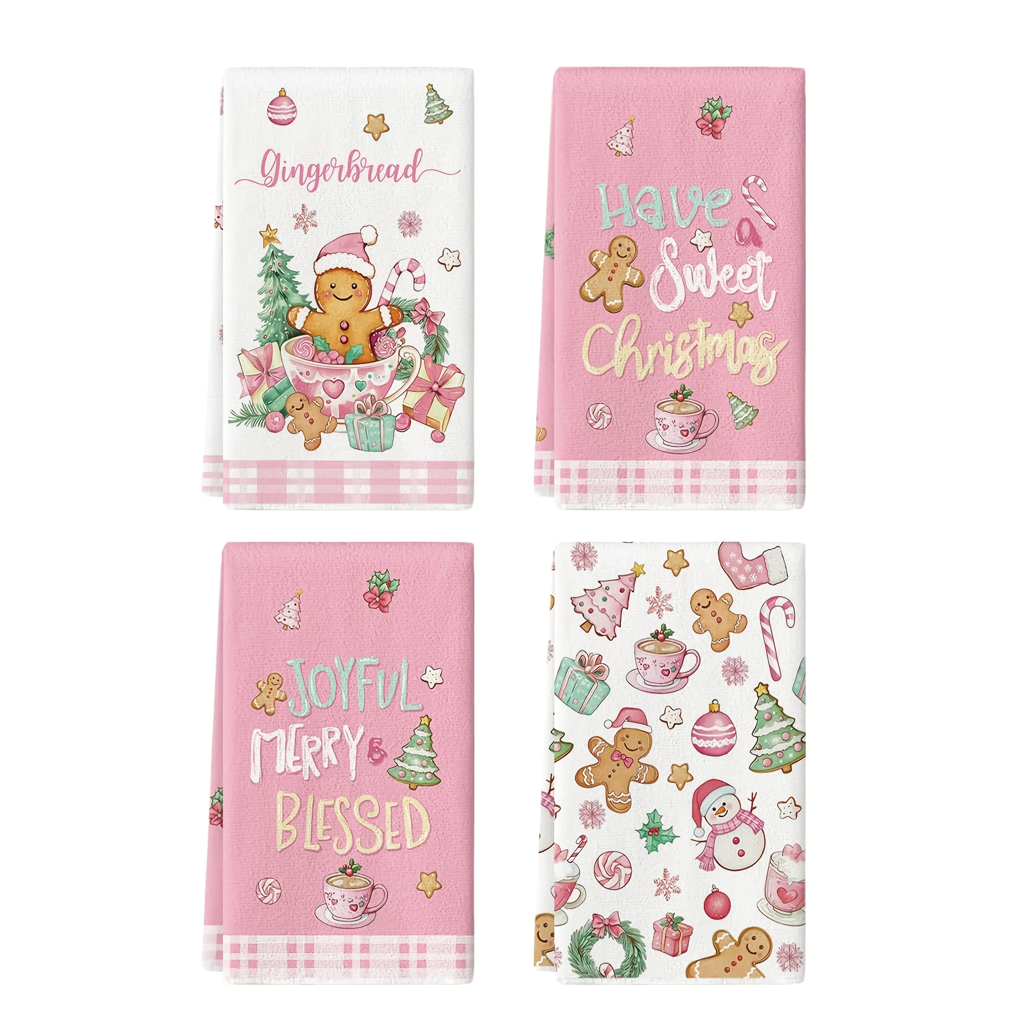 4Pcs pink gingerbread sweet candy cane christmas kitchen towel dish towel