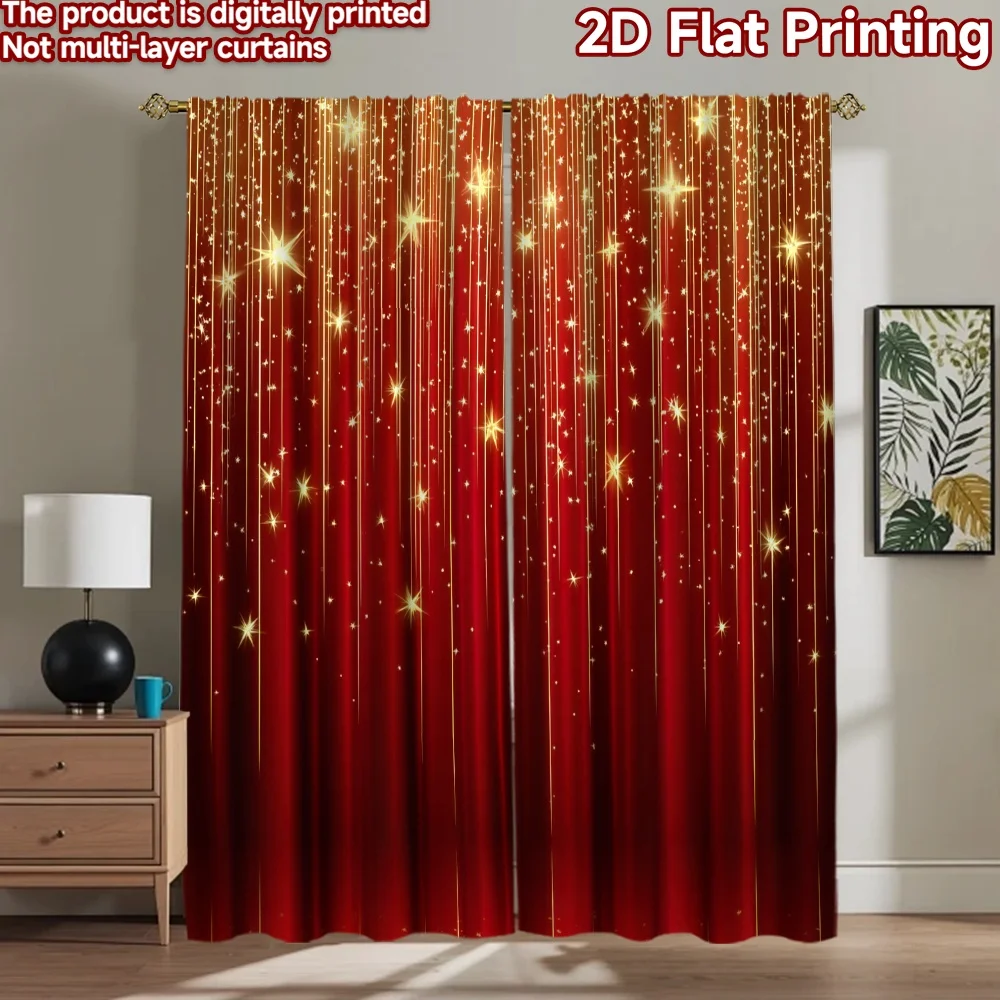 2D flat 2pcs Curtain French Romantic Style Festive Gold Starfall Durable polyester fiber Party Decorations for All Season