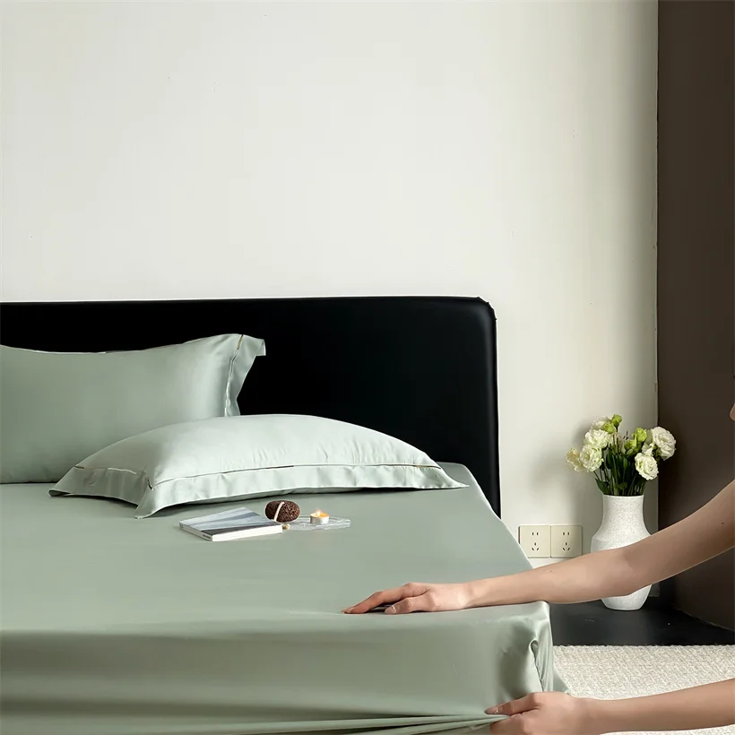 Natural Mulberry Silk Fitted Sheet Pure Color Silk Mattress Cover with Elastic Band Luxury High-End Bedding Sheet Queen King Bed