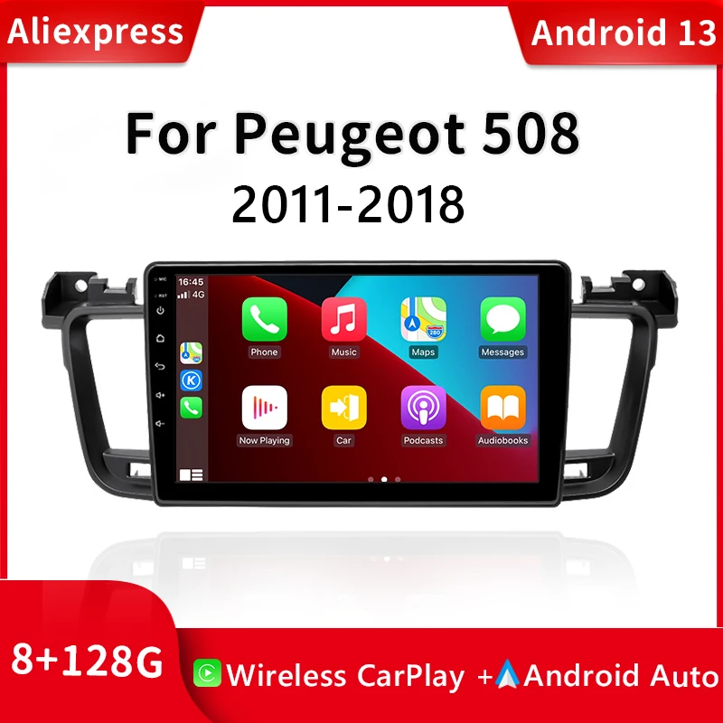 9-дюймовый беспроводной автомобильный радиоприемник Android 13 для PEUGEOT 508 2011-2008, мультимедийная стерео аудионавигация, GPS-навигация, головное устройство Carplay