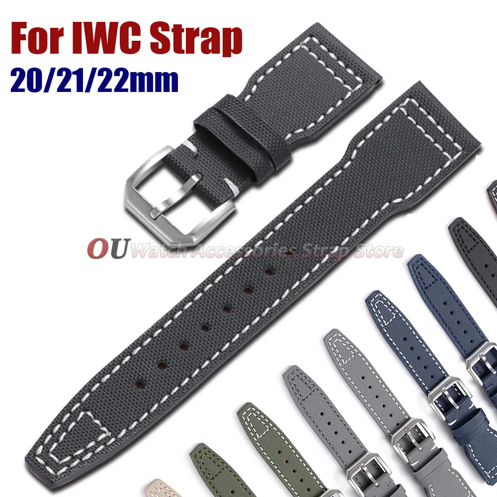 20mm 22mm 21mm Nylon Canvas Cowhide Leather Watch Strap for IWC Pilot Portugieser Portofino Watchband Bracelet Watch Accessories