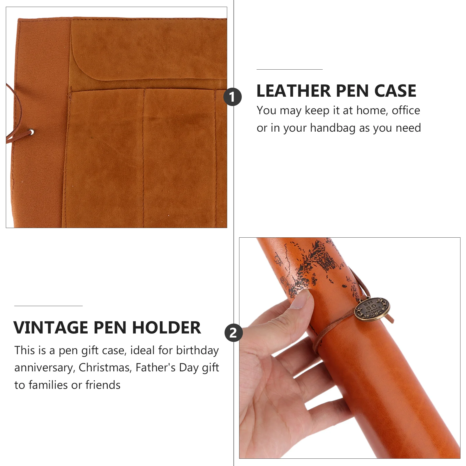 

Pen Case Brown Vintage Canvas Roll Up Pouch for Pen Storage Portable Stationery Organizer Gift for Students