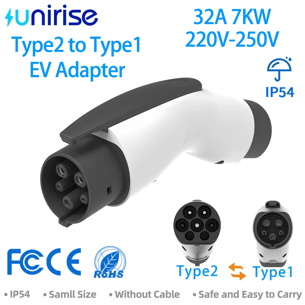 

Unirise EV Charger Adapter 7kw 32A Type2 To Type1 AC IEC 62196 Converter For J1772 Electric Vehicle Charging Converter Connector