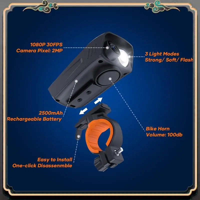 

ASMA-1080P 30FPS Multifunction Cycling Camera Bicycle/ Motorcycle Camera Rainproof With LED Flashlight Bike Horn