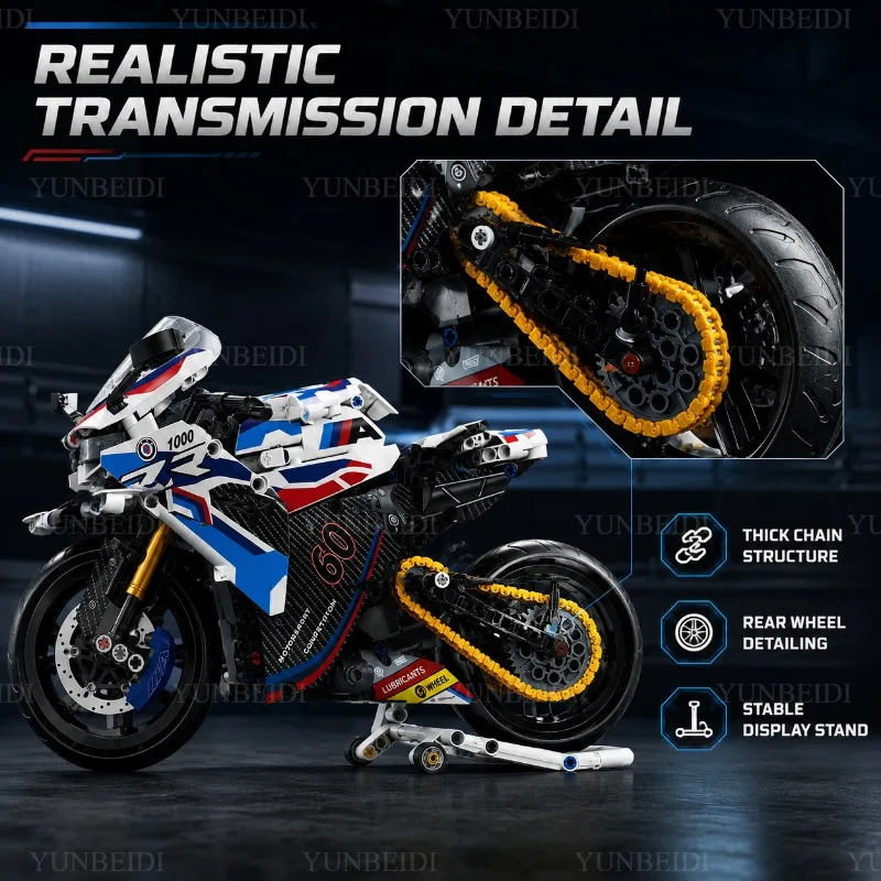 1:8 Motorcycle Building Blocks Model Set 715PCS+ Motorcycle Assembly Educational Toy Adults Collection Christmas Children's Gift