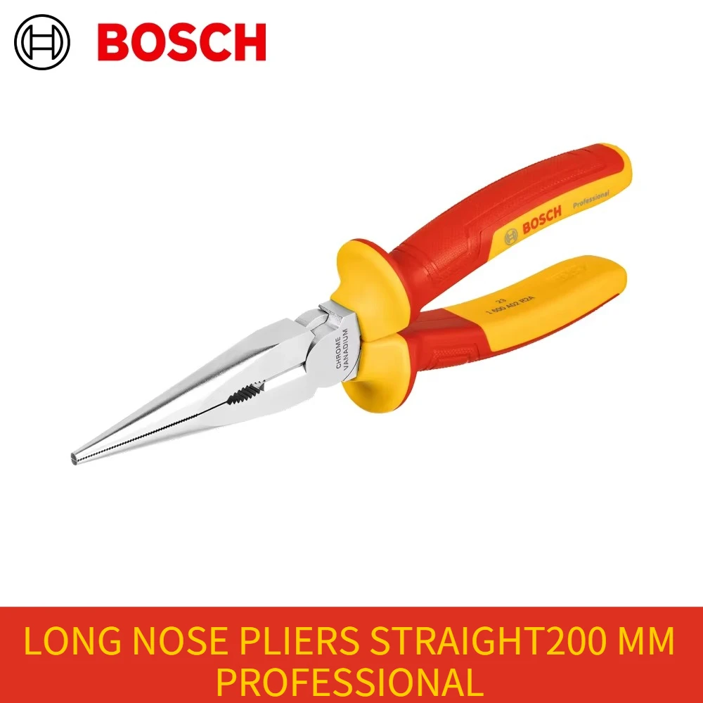BOSCH 1600A02NE3 VDE Long Nose Pliers Straight 200mm Professional Hand Tools