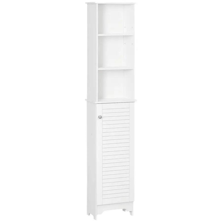 Tall Bathroom Cabinet, Freestanding Slim Bathroom Storage Unit with Adjustable Shelves and Shutter Door, Floor Storage Cupboard