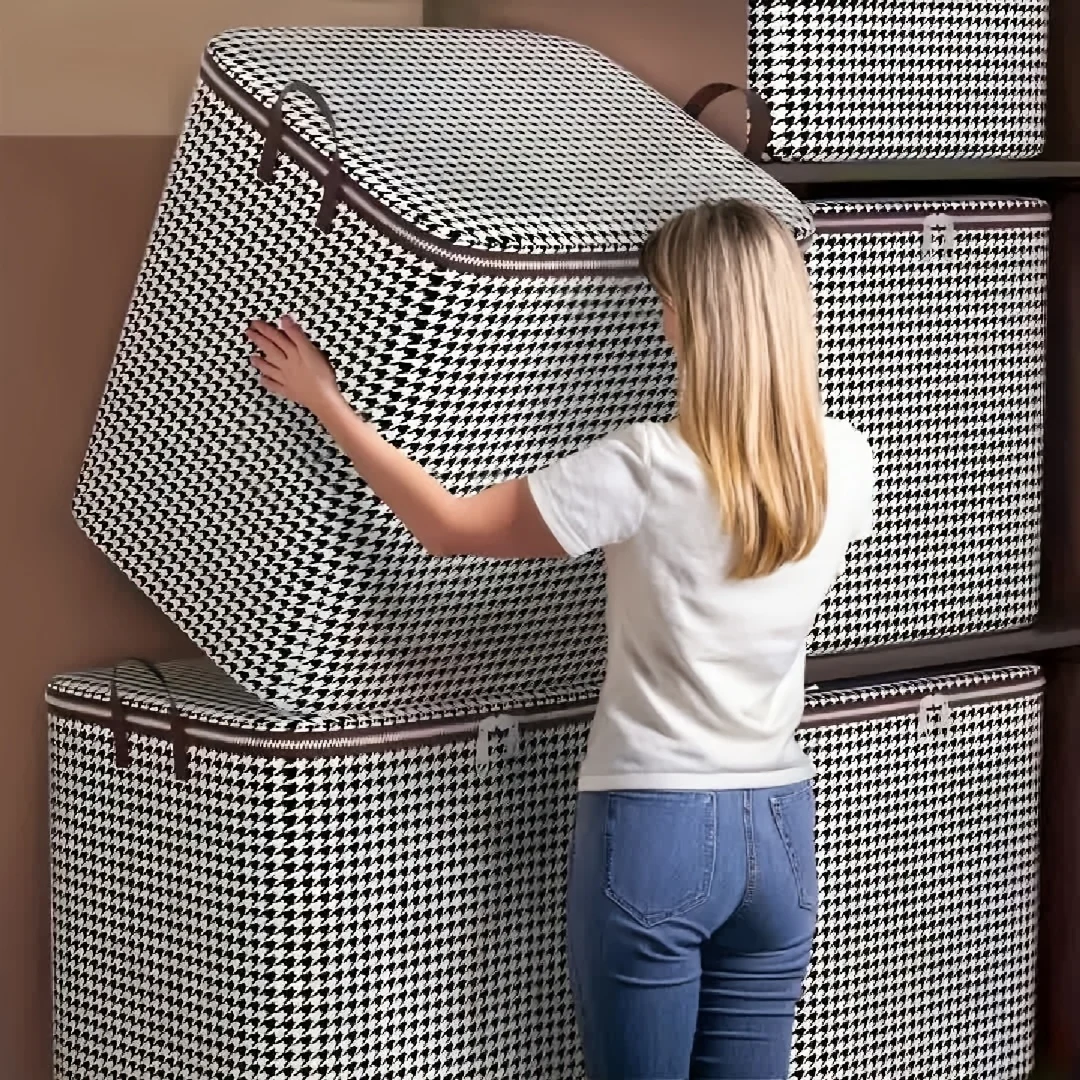 4 Oversized Storage Box Sets, 47.55 Gallon Checkered Thick Lining, Dustproof Moisture-Proof, Double Zipper Handle, Ideal