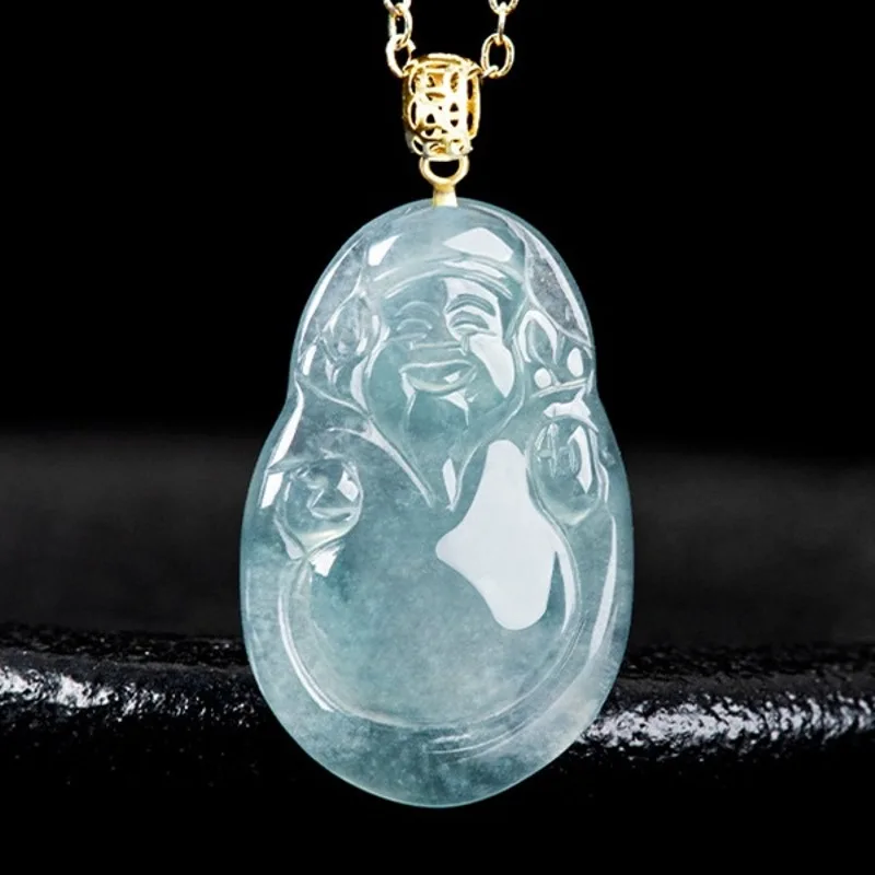 

Real Natural Grade A Jade Jadeite 18k Gold Clasp Men Women Lucky Rich God Of Wealth Pendant