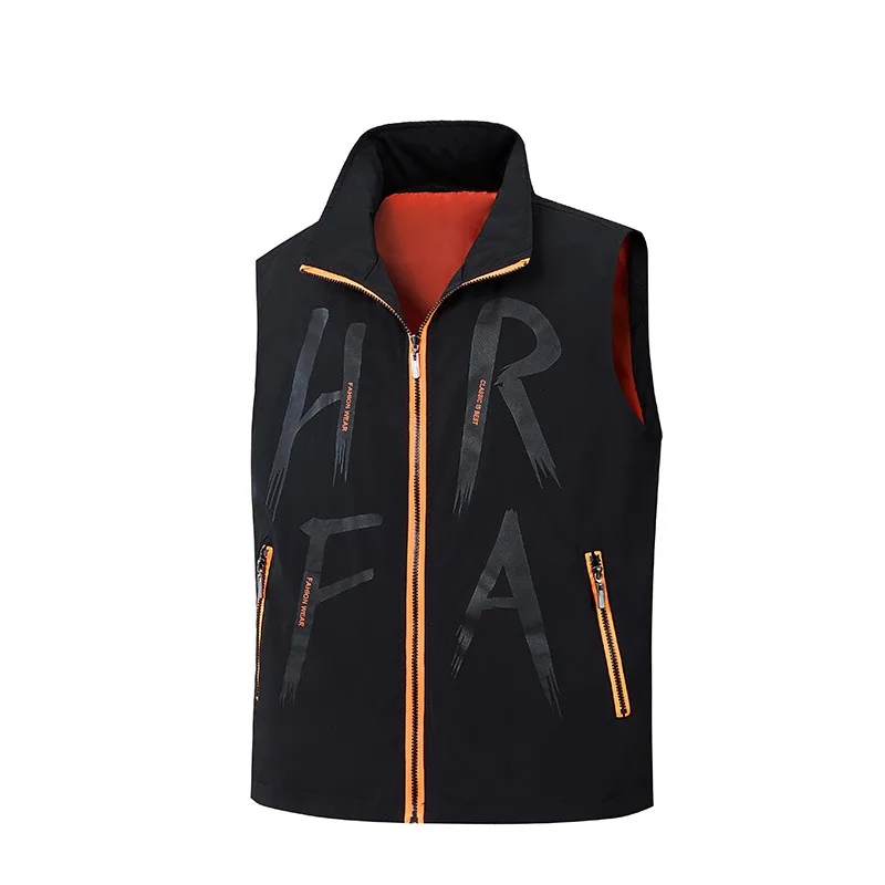Men's Stand Collar Printed 3D Fashion Vest Casual Versatile Sleeveless Coat Autumn Winter