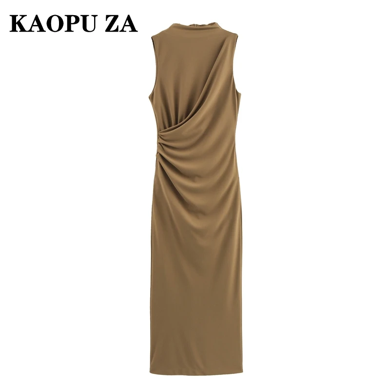 KAOPU ZA 2024 Spring Woman's Glamorous Maxi Skirt Dresses Hipster Autumn Wear Woman Sleeveless Top Ruffles zipper O-Collar Dress