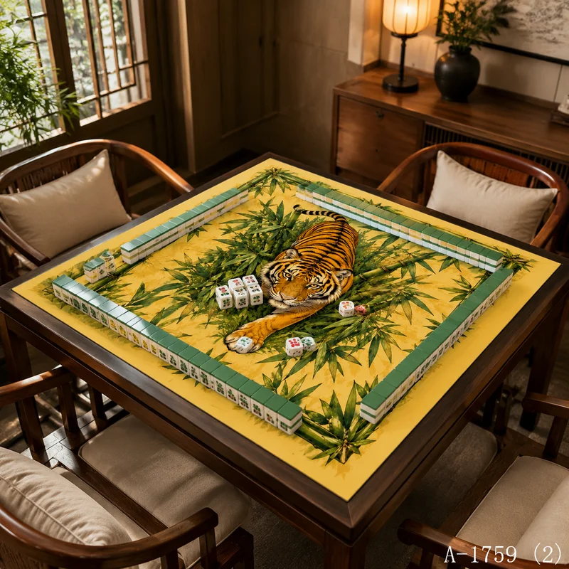 VIKAMA Vintage Ukiyo‑e Tiger Wave Mahjong Mat Silent Non Slip Foldable Square Game Pad Oriental Chinoiserie Desktop Decor