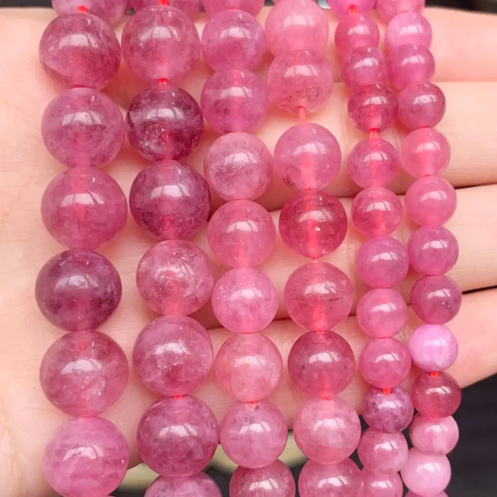 Strawberry Quartz Round Stone Beads Smooth Loose Spacer Beads For Jewelry DIY Making Bracelet Earrings Accessories 15\'\' 6 8 10mm