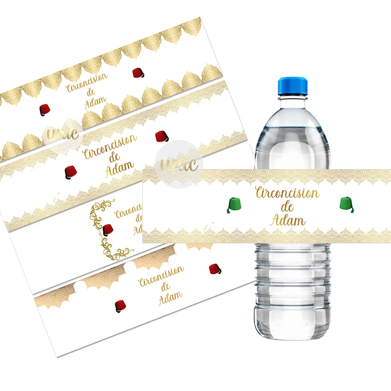 30pcs/lot Custom Mabrouk Tahara Golden Pattern Circumcision Water Bottle Labels Custom Stickers Candy Bar Wrappers Any Text