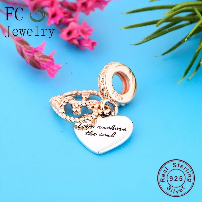 FC Jewelry Fit Original Brand Charms Bracelet 925 Silver Rose Gold Rope Made Heart Soul Not Wandering Bead For Women Berloque