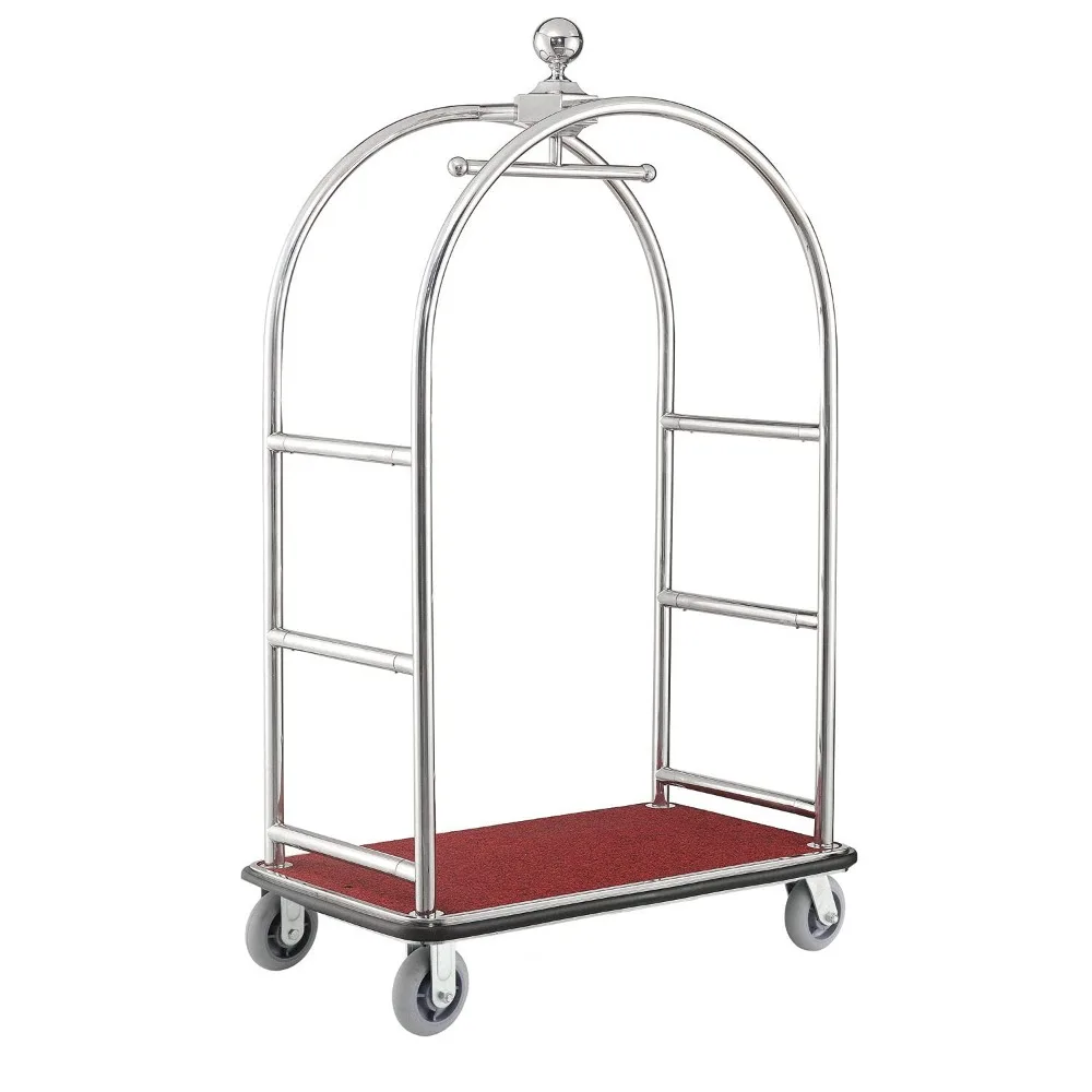 

Stainless Steel Bellman Cart Curved Uprights6" Rubber Casters,Tubular Stainless Steel Frame Is Cross Braced For Reinforcement